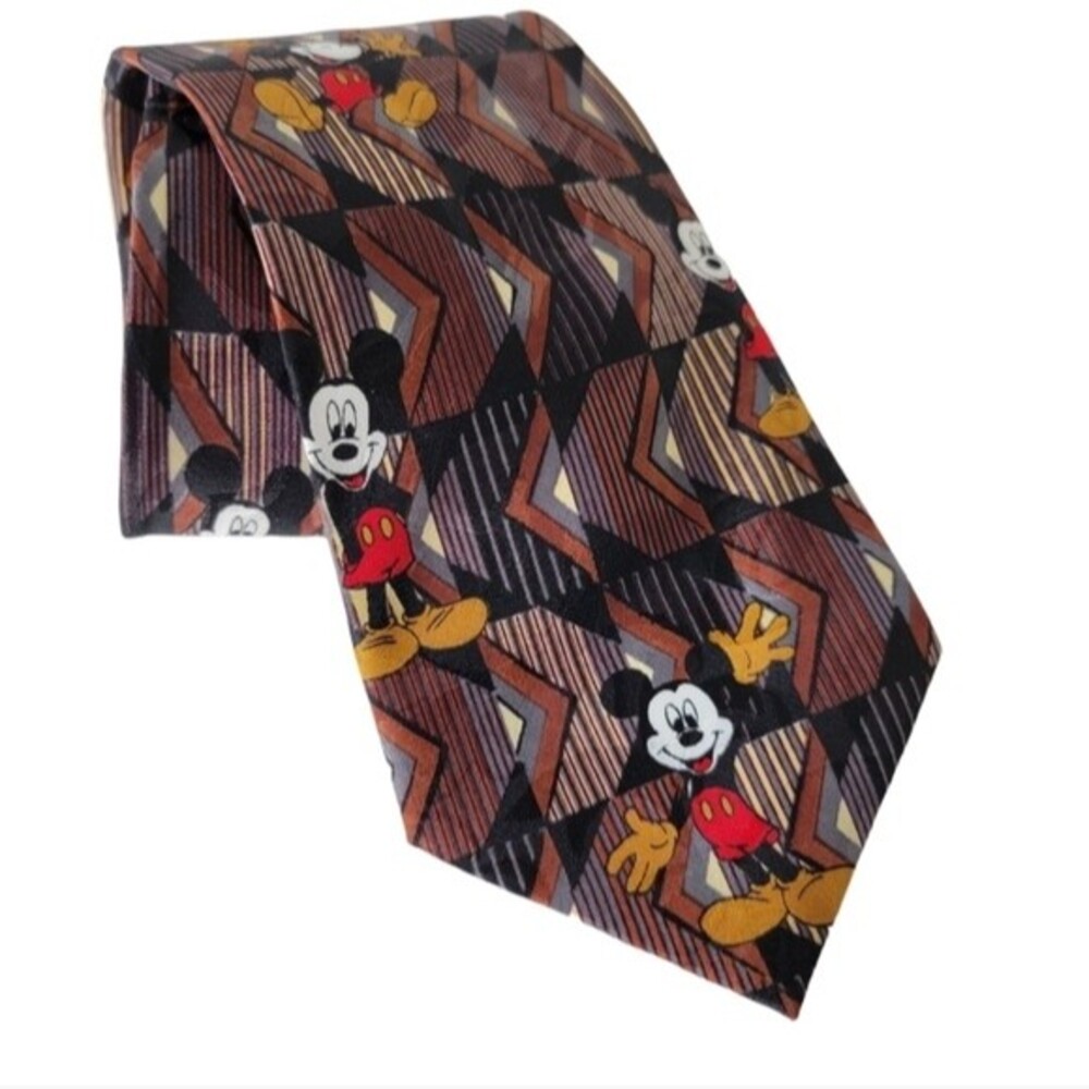 Disney Mickey unlimited Necktie Mickey Mouse Geometric men's tie brown red *